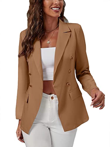 Onsoyours Blazer Damen Cardigan Casual Blazer Elegant Langarm Einfarbig Anzüge Umlegekragen Business Büro Mantel Slim Bolero Jacke Mit Tasche C Braun XS von Onsoyours