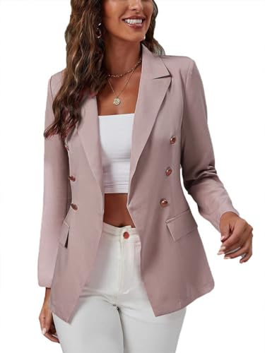 Onsoyours Blazer Damen Cardigan Casual Blazer Elegant Langarm Einfarbig Anzüge Umlegekragen Business Büro Mantel Slim Bolero Jacke Mit Tasche C Rosa S von Onsoyours