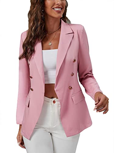 Onsoyours Blazer Damen Cardigan Casual Blazer Elegant Langarm Einfarbig Anzüge Umlegekragen Business Büro Mantel Slim Bolero Jacke Mit Tasche C Rosa XS von Onsoyours