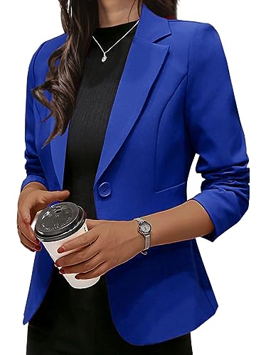 Onsoyours Blazer Damen Elegant Langarm Blazer Sakko Casual Einfarbig Revers Geschäft Büro Knopf Bolero Jacke Kurz Mantel Anzüge A Blau XXL von Onsoyours