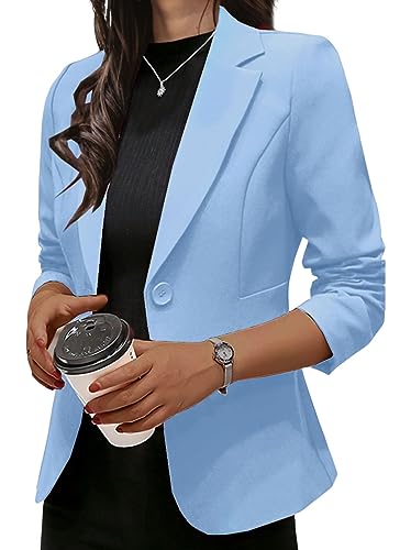 Onsoyours Blazer Damen Elegant Langarm Blazer Sakko Casual Einfarbig Revers Geschäft Büro Knopf Bolero Jacke Kurz Mantel Anzüge A Hellblau S von Onsoyours