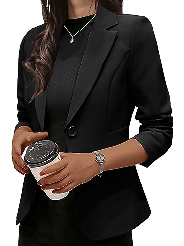 Onsoyours Blazer Damen Elegant Langarm Blazer Sakko Casual Einfarbig Revers Geschäft Büro Knopf Bolero Jacke Kurz Mantel Anzüge A Schwarz L von Onsoyours