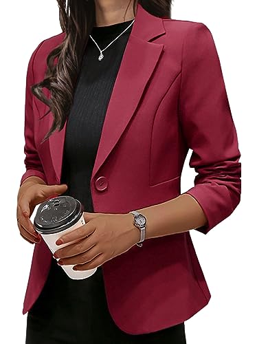 Onsoyours Blazer Damen Elegant Langarm Blazer Sakko Casual Einfarbig Revers Geschäft Büro Knopf Bolero Jacke Kurz Mantel Anzüge A Weinrot L von Onsoyours