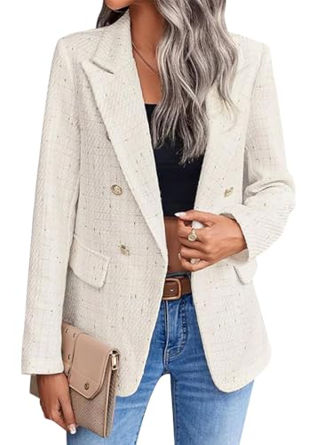 Onsoyours Blazer Damen Herbst Winter Tweed Jacke Langarm Revers Casual Mantel Mit Knopf Sakko Geschäft Büro Anzug Trenchcoat Business Festlich Outwear A01 Beige S von Onsoyours