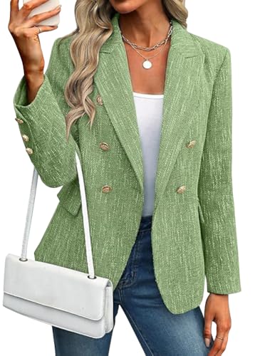 Onsoyours Blazer Damen Slim Fit Jacke Elegant Revers Business Mantel Knopf Open Front Büro Trenchcoat Langarm Sakko Workwear Herbst A Grün XXL von Onsoyours