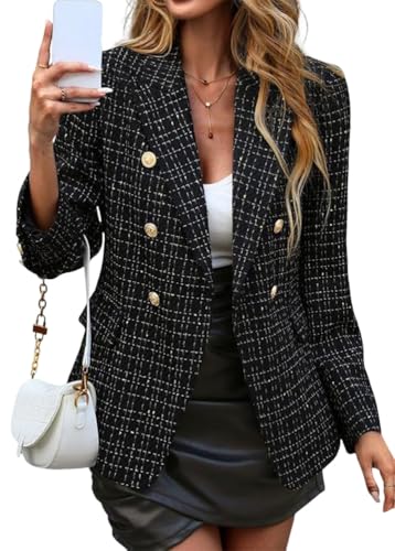 Onsoyours Blazer Damen Slim Fit Jacke Elegant Revers Business Mantel Knopf Open Front Büro Trenchcoat Langarm Sakko Workwear Herbst B02 Schwarz XXL von Onsoyours
