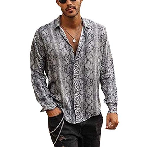 Onsoyours Blumen Hemden Herren Bunte Hemden Langarmhemd Muster Freizeitshemd Langarm Leopard Print Gedruckt Hemd Casual Shirt Slim Fit A Weiß X-Large von Onsoyours