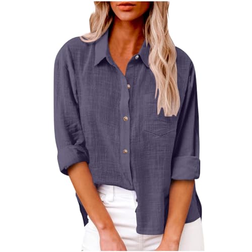 Onsoyours Bluse Damen Musselin Langarmshirt Baumwolle Lässig Oberteile Hemd Langarm Einfarbig Shirts Tops Hemdbluse Longbluse Damen mit Tasche A Dunkelviolett L Onsoyours Bluse Damen Musselin Langarmshirt Baumwolle Lässig Oberteile Hemd Langarm Einfarbig Shirts Tops Hemdbluse Longbluse Damen mit Tasche A Dunkelviolett L von Onsoyours