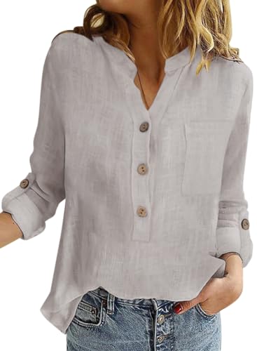 Onsoyours Bluse Damen Sommer Baumwolle Leinen Revers Shirts Langarm V-Ausschnitt Blusehemd Elegante Button-down Oberteile Casual Business Tops Aprikose XXL Onsoyours Bluse Damen Sommer Baumwolle Leinen Revers Shirts Langarm V-Ausschnitt Blusehemd Elegante Button-down Oberteile Casual Business Tops Aprikose XXL von Onsoyours