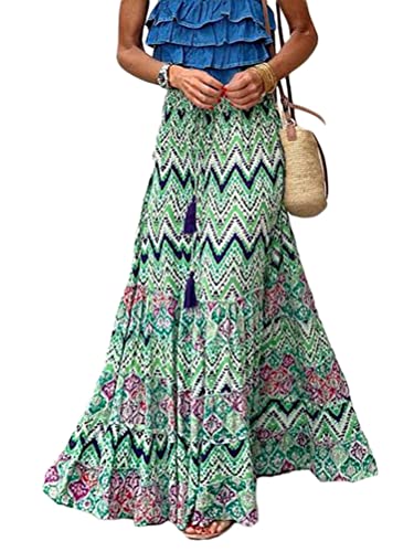 Onsoyours Boho Blumenröcke für Damen Hohe Taille Elegant Elastisch A-Linie Langer Rock Lässiger Rock Maxi Rock C Grün XL Onsoyours Boho Blumenröcke für Damen Hohe Taille Elegant Elastisch A-Linie Langer Rock Lässiger Rock Maxi Rock C Grün XL von Onsoyours