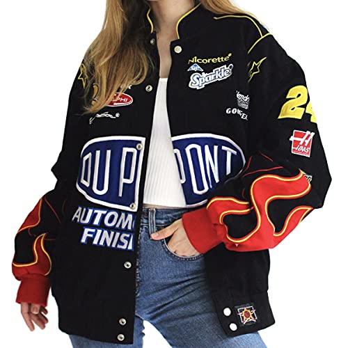 Onsoyours Bomberjacke Damen Sweatjacke Ladies College Sweat Jacket Druckknopf Für Frauen Oversized Patchwork Jacke Vintage Brief Druck Jacken Baseball Mantel N Schwarz 3XL von Onsoyours