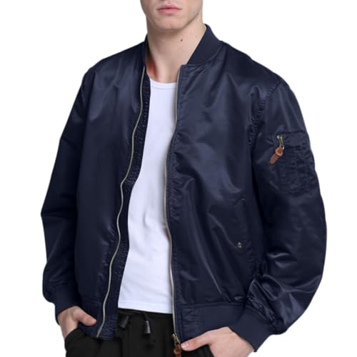 Onsoyours Bomberjacke Herren Fliegerjacke Militär Jacke Reißverschluss Lässige Stehkragen Winddichte Bomberjacken Winter Blouson Übergangsjacke Mantel Jacken A Marine XL von Onsoyours