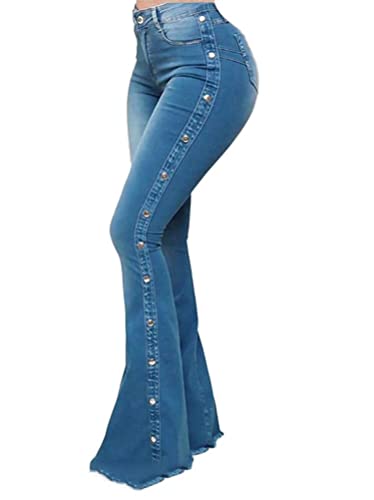 Onsoyours Bootcut Jeans Damen Jeanshosen High Waist Schlaghose Jeans Mode Denim Hose Stretch Flared Jeans Bootcut Schlagjeans A Blau M von Onsoyours