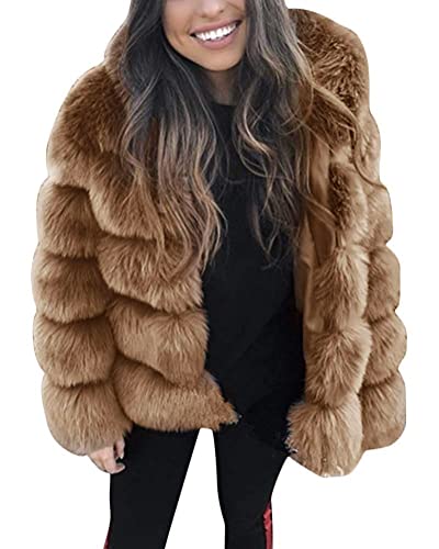 Onsoyours Braun Faux Fake V-Ausschnitt Langarm Dicker Oversize Winter Kunstfell Pelzmantel Felljacke Damen XS von Onsoyours