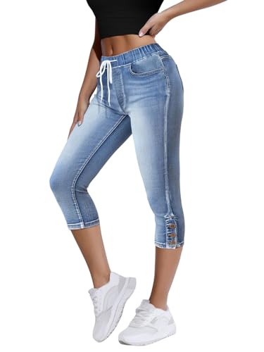 Onsoyours Capri Jeans Damen Sommer Caprihose 3/4 Jeans Caprihose Hohe Taille Denim Hose Kurze Skinny Ripped Jeanshose Caprijeans B Blau XS von Onsoyours