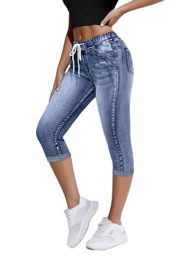 Onsoyours Capri Jeans Damen Sommer Caprihose 3/4 Jeans Caprihose Hohe Taille Denim Hose Kurze Skinny Ripped Jeanshose Caprijeans C Blau S von Onsoyours