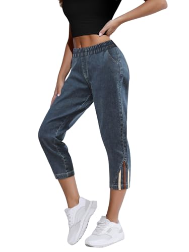 Onsoyours Capri Jeans Damen Sommer Caprihose 3/4 Jeans Caprihose Hohe Taille Denim Hose Kurze Skinny Ripped Jeanshose Caprijeans I Dunkelblau XXL von Onsoyours