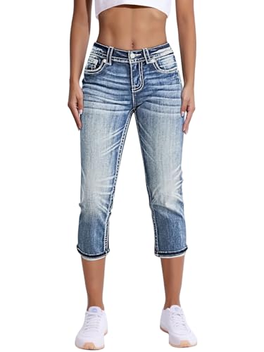 Onsoyours Capri Jeans Damen Sommer Caprihose 3/4 Jeans Caprihose Hohe Taille Denim Hose Kurze Skinny Ripped Jeanshose Caprijeans K Hellblau M von Onsoyours