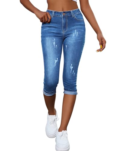 Onsoyours Capri Jeans Damen Sommer Jeanshosen 3/4 Hose High Waist Jeans Dreiviertel Hose Stretch Denim Hose Kurze Jeans Caprijeans B Hellblau XS von Onsoyours