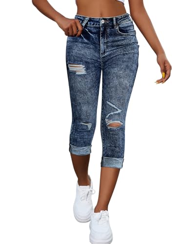 Onsoyours Capri Jeans Damen Sommer Jeanshosen 3/4 Hose High Waist Jeans Dreiviertel Hose Stretch Denim Hose Kurze Jeans Caprijeans D Dunkelblau S von Onsoyours