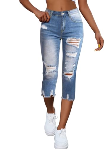 Onsoyours Capri Jeans Damen Sommer Jeanshosen 3/4 Hose High Waist Jeans Dreiviertel Hose Stretch Denim Hose Kurze Jeans Caprijeans I Hellblau XXL von Onsoyours