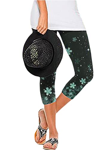 Onsoyours Caprihose Damen 3/4 Sommer Leggings mit Blumenmuster Muster Capri Leggings Basic Hose Elastisch Drucken Capri Cropped Hose Freizeithose Stretch Stoffhose Sommerhose B Blau 3XL von Onsoyours