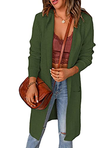 Onsoyours Cardigan Damen Lang Cardigan Strickjacke Langarm Strickmantel Strickpullover Herbst Winter Outwear mit Kapuze A Armeegrün S von Onsoyours
