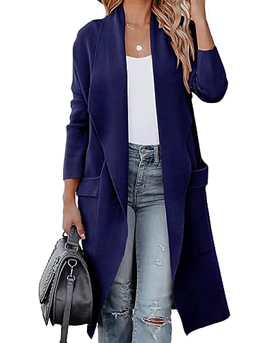 Onsoyours Cardigan Damen Lang Cardigan Strickjacke Langarm Strickmantel Strickpullover Herbst Winter Outwear mit Kapuze C Marine L von Onsoyours
