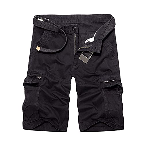 Onsoyours Cargo Shorts Kurze Hose Bermuda Mit Gürtel Short Kurze Hosen Herren Shorts Sommer Baumwolle Mit Reissverschluss Taschen B Schwarz 3XL von Onsoyours