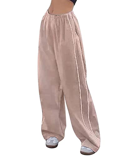 Onsoyours Cargohose Damen Teenager Baggy Y2K Weites Bein Track Pants Vintage Baggy Hosen Frauen Streetwear Elastische Taille Parachute Pants Fallschirmhosen 03 Rosa S von Onsoyours