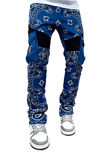 Onsoyours Casual Herren Hose Cargo Hose Multi Taschen Bandage Sporthosen Harem Hose Männer Freizeithose Hose Mode Trend Sweatpants D Blau L von Onsoyours