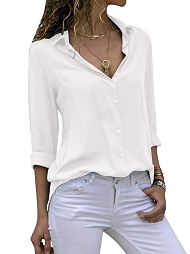 Onsoyours Chiffon Bluse Elegant Damen Langarmshirt V-Ausschnitt Casual Oberteile Hemd Lose Shirt E Weiß 48 von Onsoyours