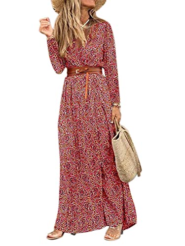 Onsoyours Chiffon Kleid Damen Langarmkleid Hohe Taille Casual Blumenmuster Langarm Kleid Sommerkleider Strandkleider Mit Gürtel B Rot S Onsoyours Chiffon Kleid Damen Langarmkleid Hohe Taille Casual Blumenmuster Langarm Kleid Sommerkleider Strandkleider Mit Gürtel B Rot S von Onsoyours