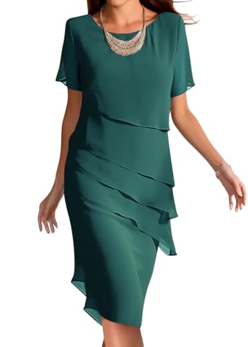 Onsoyours Chiffonkleid Damen Festlich Knielang Abendkleid Kurz Festkleid A Linie Kleid füR Hochzeitsgäste Mit Volant Ärmel Abend-Kleider Minikleid B02 Grün XL von Onsoyours