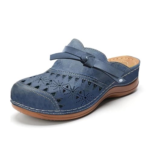 Onsoyours Clogs Damen Hausschuhe Gartenschuhe Sommer Freizeit Slides Sandalen Outdoor Flach Pantoletten Strand Sportschuhe D Marine 37 EU von Onsoyours