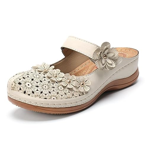 Onsoyours Clogs Damen Hausschuhe Gartenschuhe Sommer Freizeit Slides Sandalen Outdoor Flach Pantoletten Strand Sportschuhe E Beige 37 EU von Onsoyours