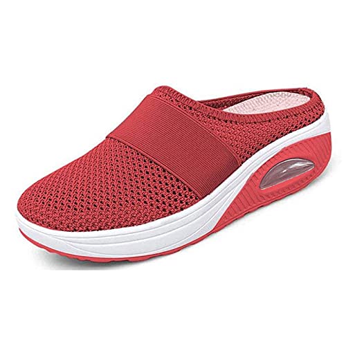 Onsoyours Clogs Weiche Hausschuhe Damen Pantoletten Mesh Sabot Mit Orthopädisch Luftkissen Atmungsaktiv Plateau Freizeit Sandalen Slipper A Rot 39 EU von Onsoyours