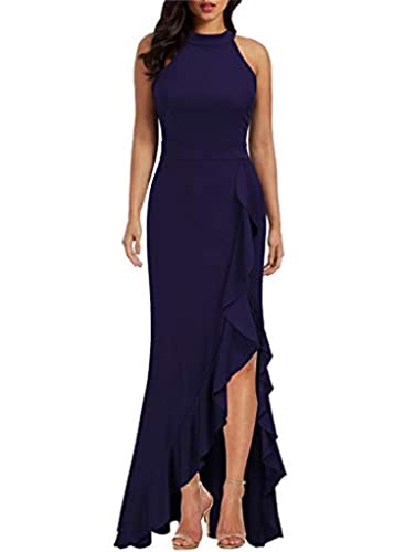 Onsoyours Cocktailkleid Damen Langes Split Kleid Cocktail Party Abendkleid Sexy Schulterfrei Ballkleid Brautjungfer Kleid Lang Chiffon Abendkleid Party Sommerkleid B Dunkelblau L von Onsoyours