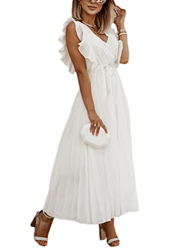 Onsoyours Cocktailkleid Damen Langes Split Kleid Rundhals Cocktail Party Abendkleid Sexy Schulterfrei Ballkleid Brautjungfer Kleid Lang Chiffon Abendkleid Party Sommerkleid A Weiß L von Onsoyours