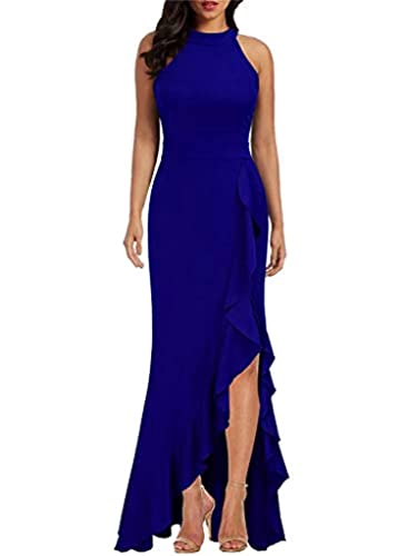 Onsoyours Cocktailkleid Damen Langes Split Kleid Rundhals Cocktail Party Abendkleid Sexy Schulterfrei Ballkleid Brautjungfer Kleid Lang Chiffon Abendkleid Party Sommerkleid B Blau L von Onsoyours