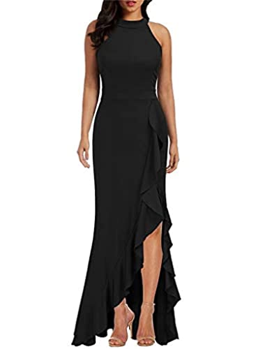 Onsoyours Cocktailkleid Damen Langes Split Kleid Rundhals Cocktail Party Abendkleid Sexy Schulterfrei Ballkleid Brautjungfer Kleid Lang Chiffon Abendkleid Party Sommerkleid B Schwarz L von Onsoyours
