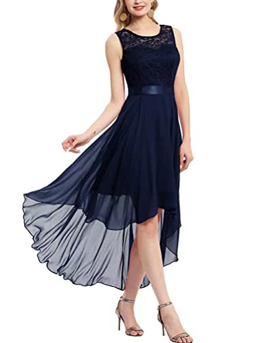 Onsoyours Cocktailkleid Damen Spitzenkleid Brautjungfer Elegant Party Knielang Chiffon Ärmellos Kleid Abendkleid Irregulär Einfarbiges Kleid A Marine L von Onsoyours