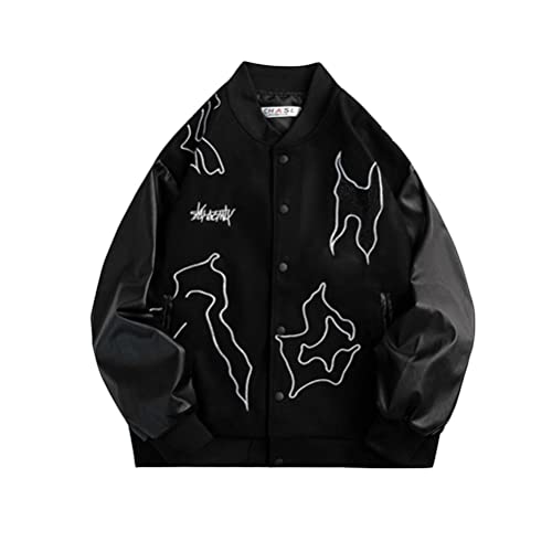 Onsoyours College Jacke Herren Baseball Jacken Hip Hop Jacken Unisex Mode Sportjacke Sweatjacke Übergangsjacke Damen Freizeit Jacke Harajuku Stil Sportjacke Stehkragen Streetwear D Schwarz M von Onsoyours