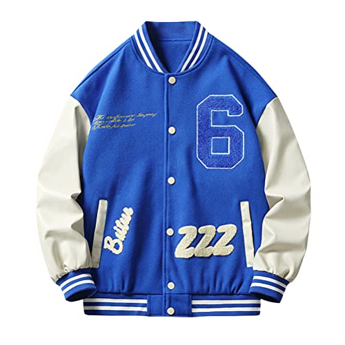 Onsoyours College Jacke Herren Damen Sweatjacke Sportjacke Vintage Bomberjacke Hip Hop Sweat Jacket Oversized Patchwork Übergangsjacke Streetwear Blouson Unisex D Blau XXL von Onsoyours