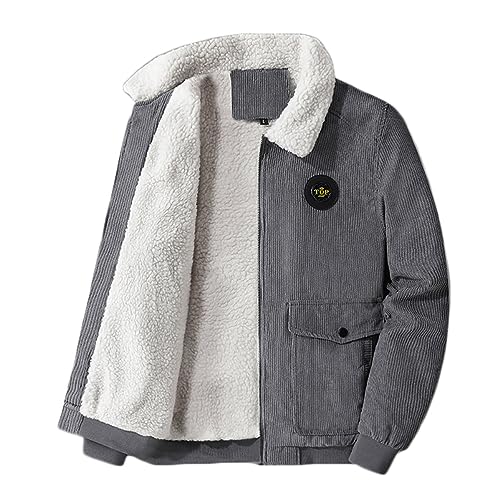 Onsoyours Cordjacke Herren Übergangsjacke Warme Winter Jacket Cargo Jacke Mit Teddyfell Kragen Freizeithemd Feldjacke Windbreaker Arbeitsoberkleidung Multi Taschen A Grau L von Onsoyours