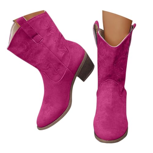 Onsoyours Cowboystiefel Damen Westernstiefel Wildleder Elegant Bequemer Stiefeletten Kurz Cowboy Boots mit Absatz Herbst Winterschuhe A Rosenrot 37 EU von Onsoyours
