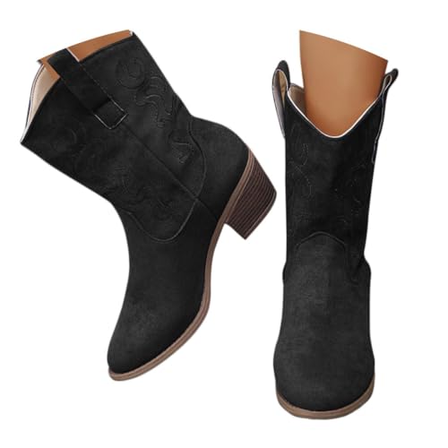 Onsoyours Cowboystiefel Damen Westernstiefel Wildleder Elegant Bequemer Stiefeletten Kurz Cowboy Boots mit Absatz Herbst Winterschuhe A Schwarz 38 EU von Onsoyours