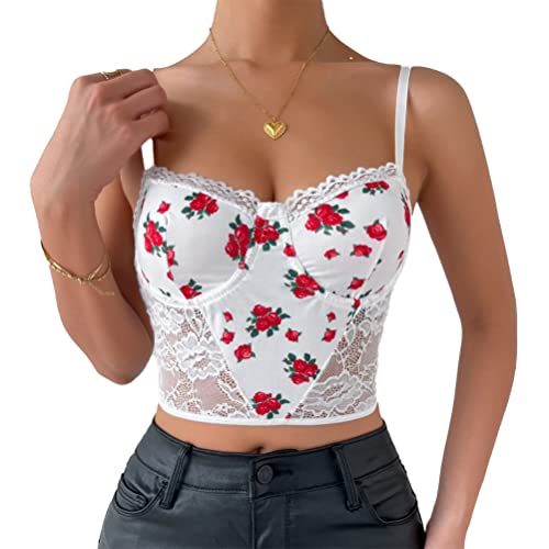 Onsoyours Crop Tops Damen Bauchfrei Camilose Top Spitzentop Boho Tank Bustier Sport Trägershirts Trägertop Cropped Oberteil A Weiß S von Onsoyours