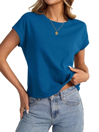 Onsoyours Crop Tops Damen Sommer Kurzarm Tshirt Casual Einfarbig Rundhals Oberteil A Dunkelblau S von Onsoyours