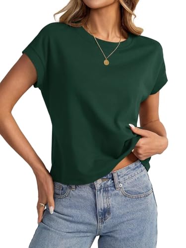 Onsoyours Crop Tops Damen Sommer Kurzarm Tshirt Casual Einfarbig Rundhals Oberteil A Dunkelgrün XL von Onsoyours